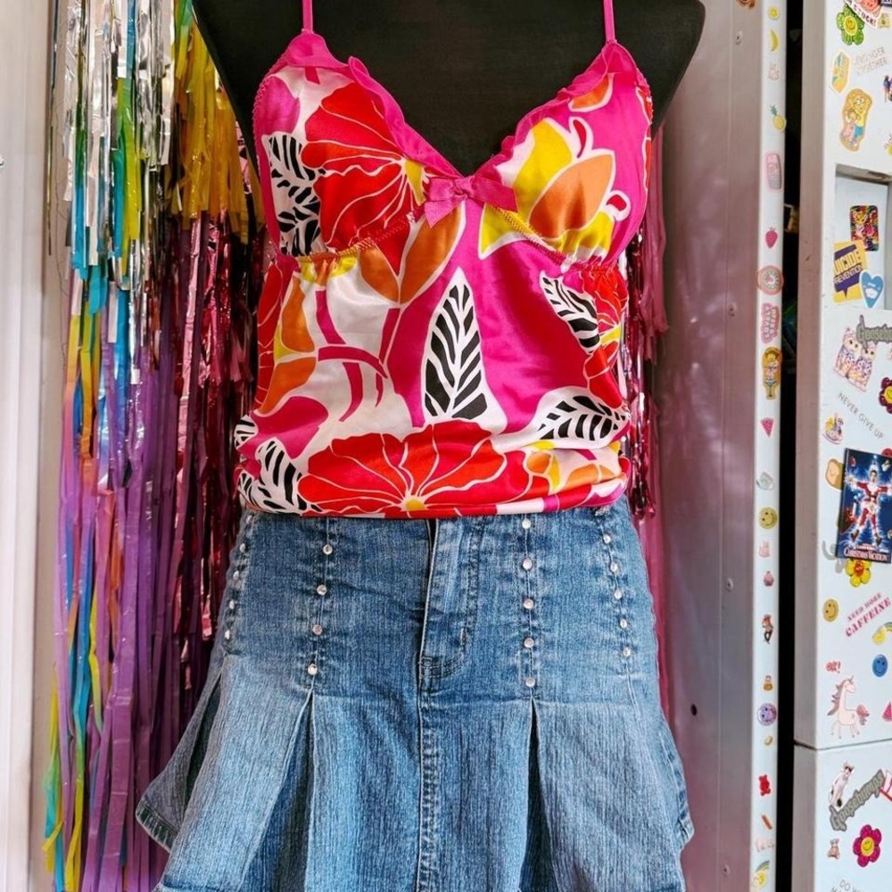 Y2K 2000s la Senza pink floral cami tank with lace - Picture 2 of 4